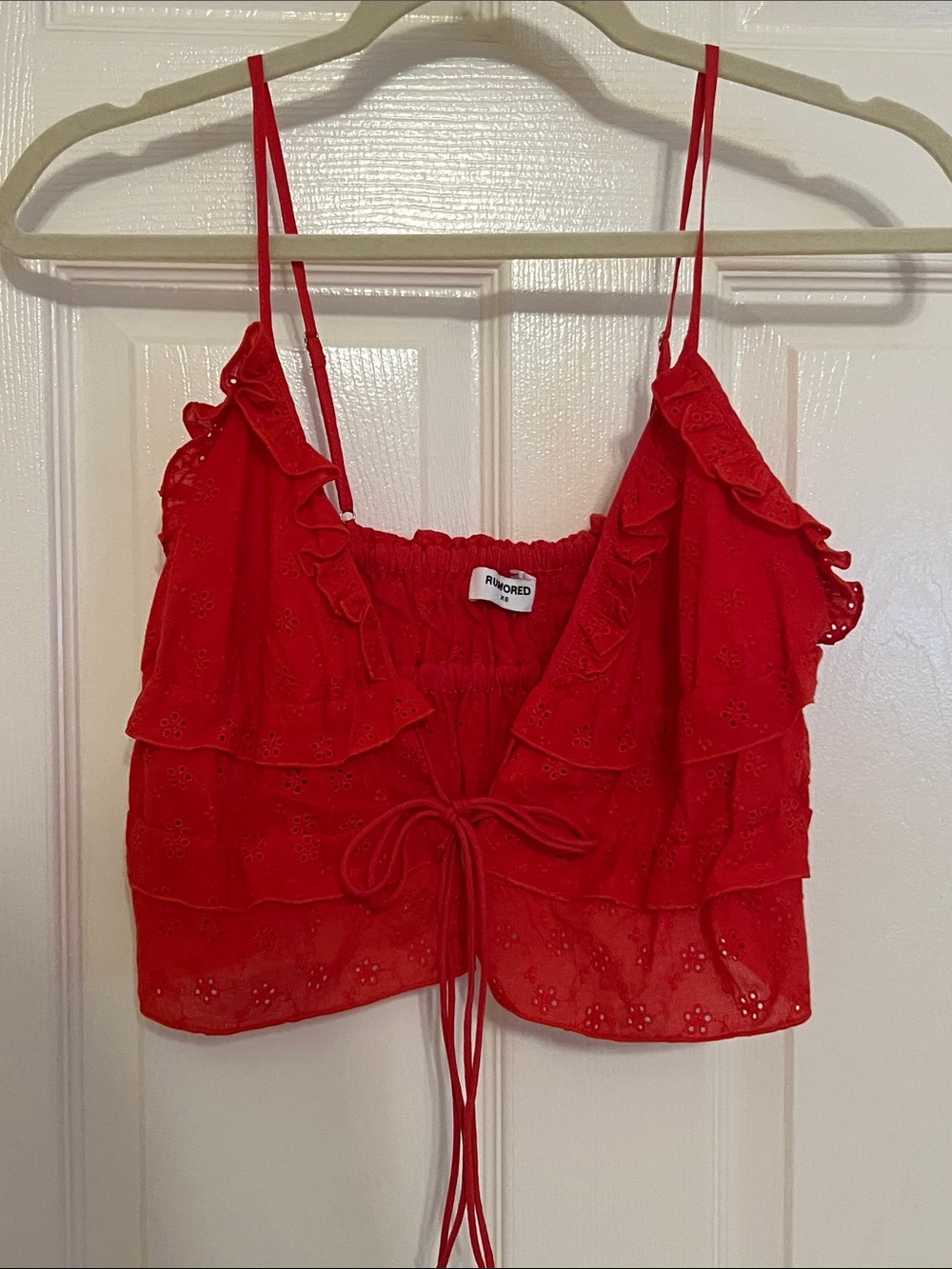 Rumored Red Ruffle Eyelet Crop Top